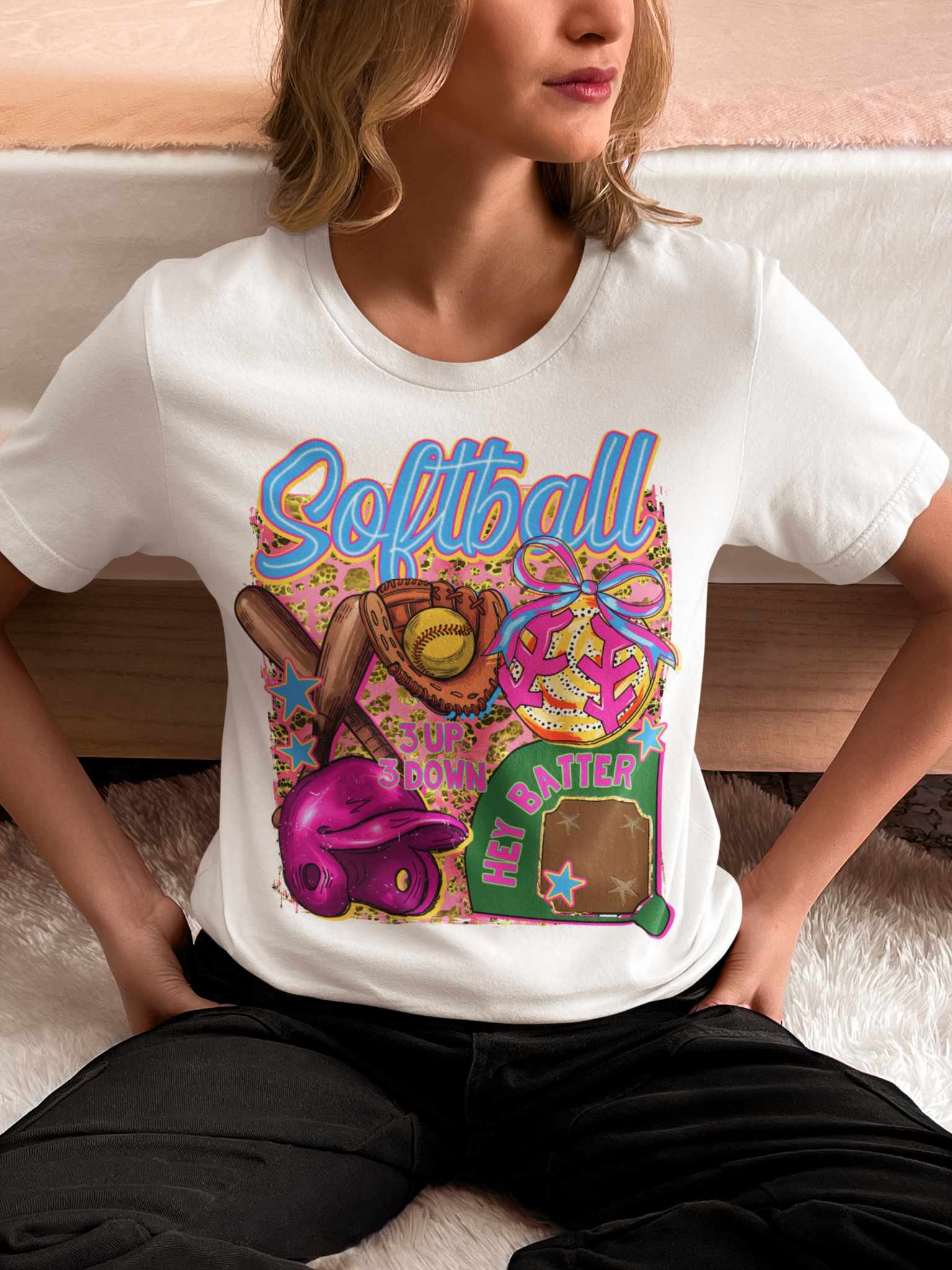 Bright Softball Doodle Preppy Graphic Tee