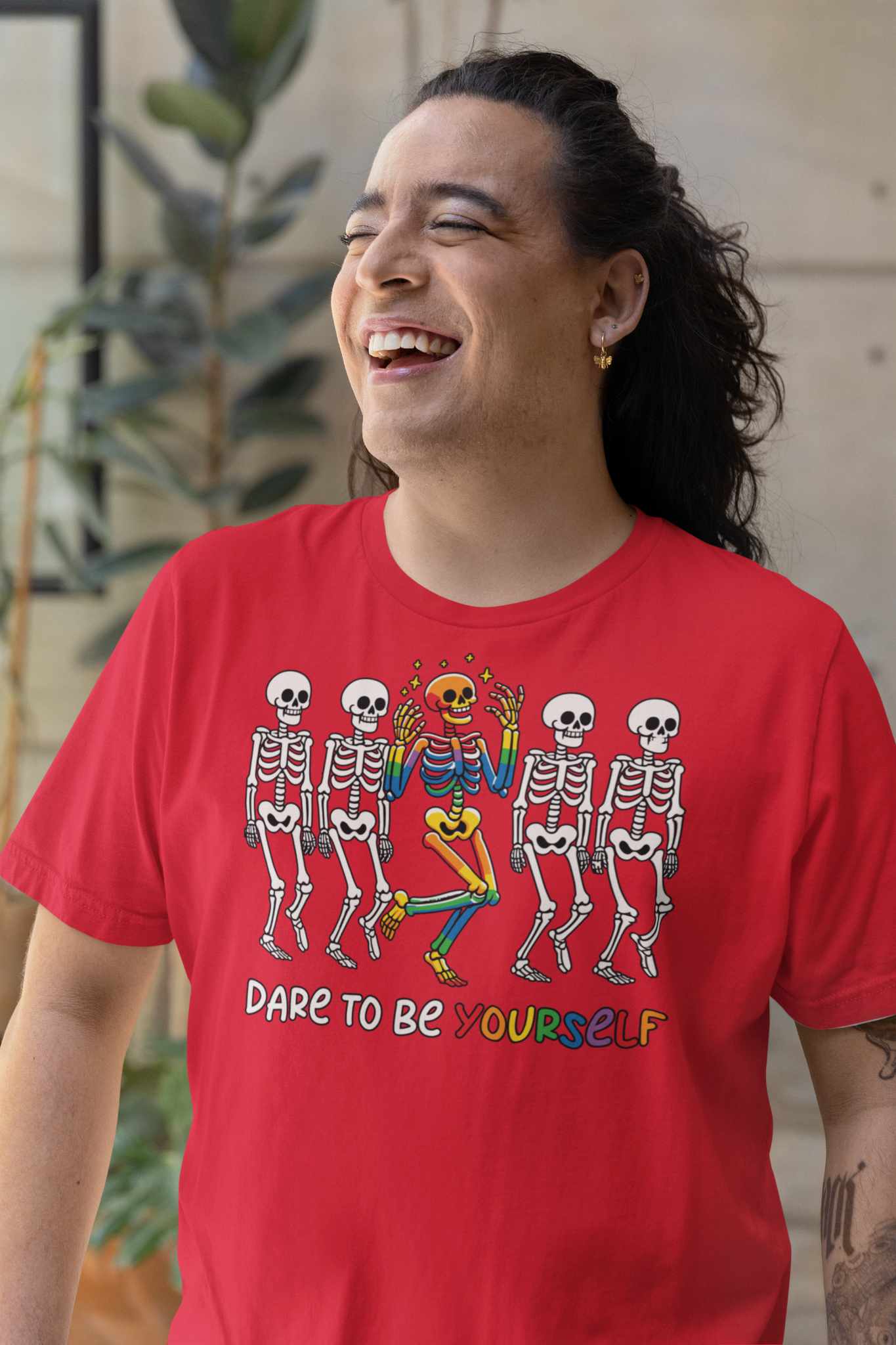 Dare To Be Yourself Rainbow Skeleton Graphic Tee