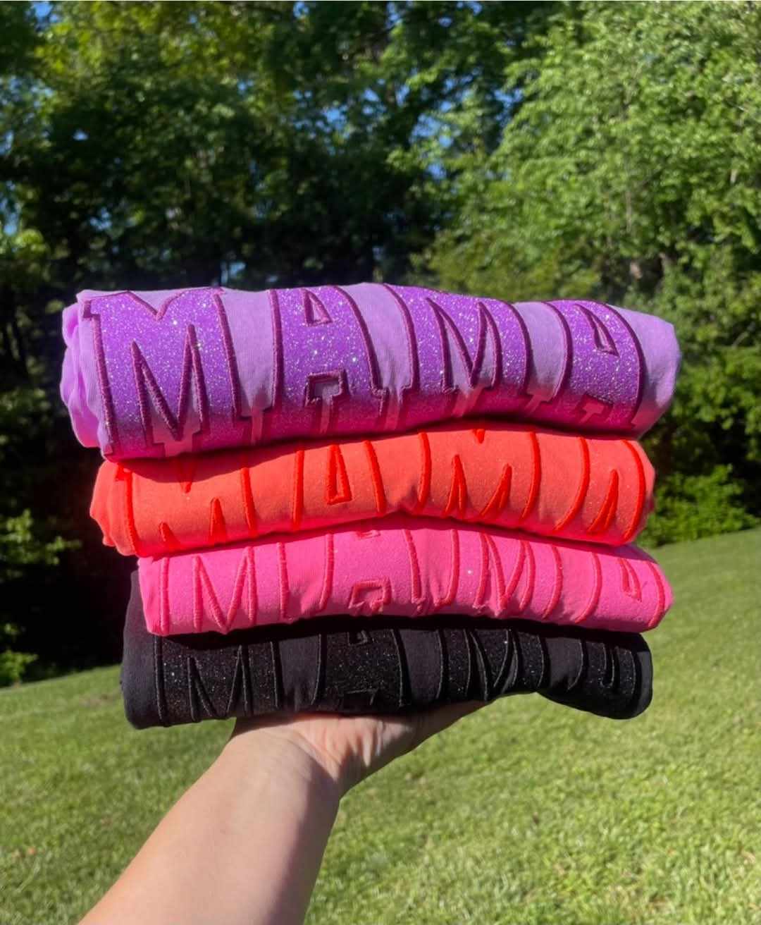 Custom Mama Glitter Applique Embroidered Comfort Color Short Sleeve Shirt