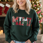 Nana Embroidered Christmas Plaid Personalized Sweatshirt | Custom Diamond Edge Name Appliqué