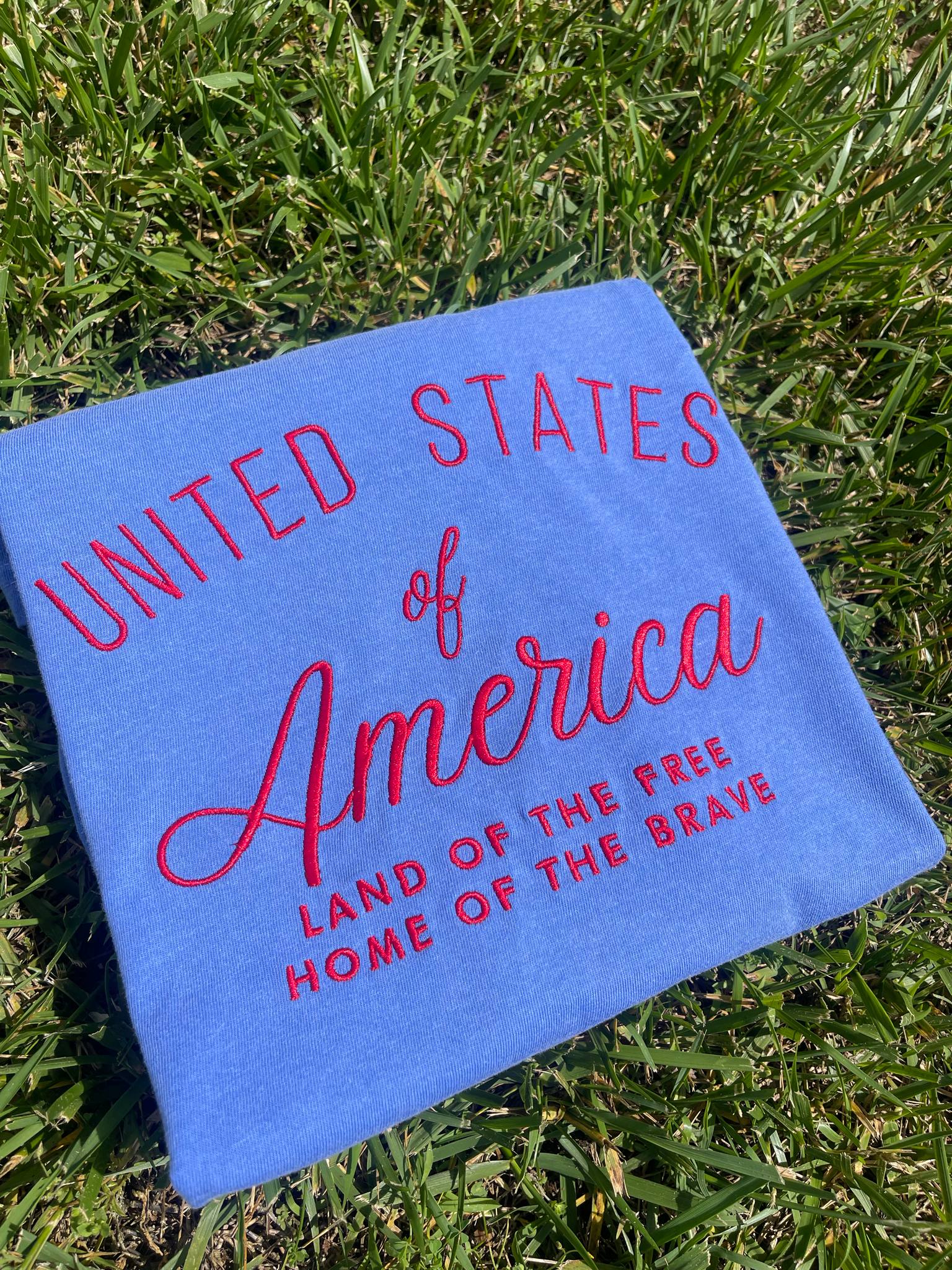 United States of America Embroidered Comfort Color Tee | QUICK SHIP