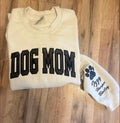 Dog Mom Varsity Glitter Applique and Icon on sleeve Embroidered Comfort Color Short Sleeve or Sweatshirt - Merch Girls