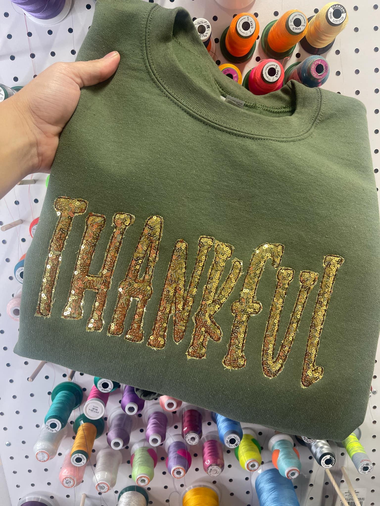 Thankful Gold Sequins Embroidered Applique Shirt - Merch Girls
