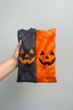 Pumpkin Face Left Chest Embroidered Tie Dye T-Shirt - QUICK SHIP