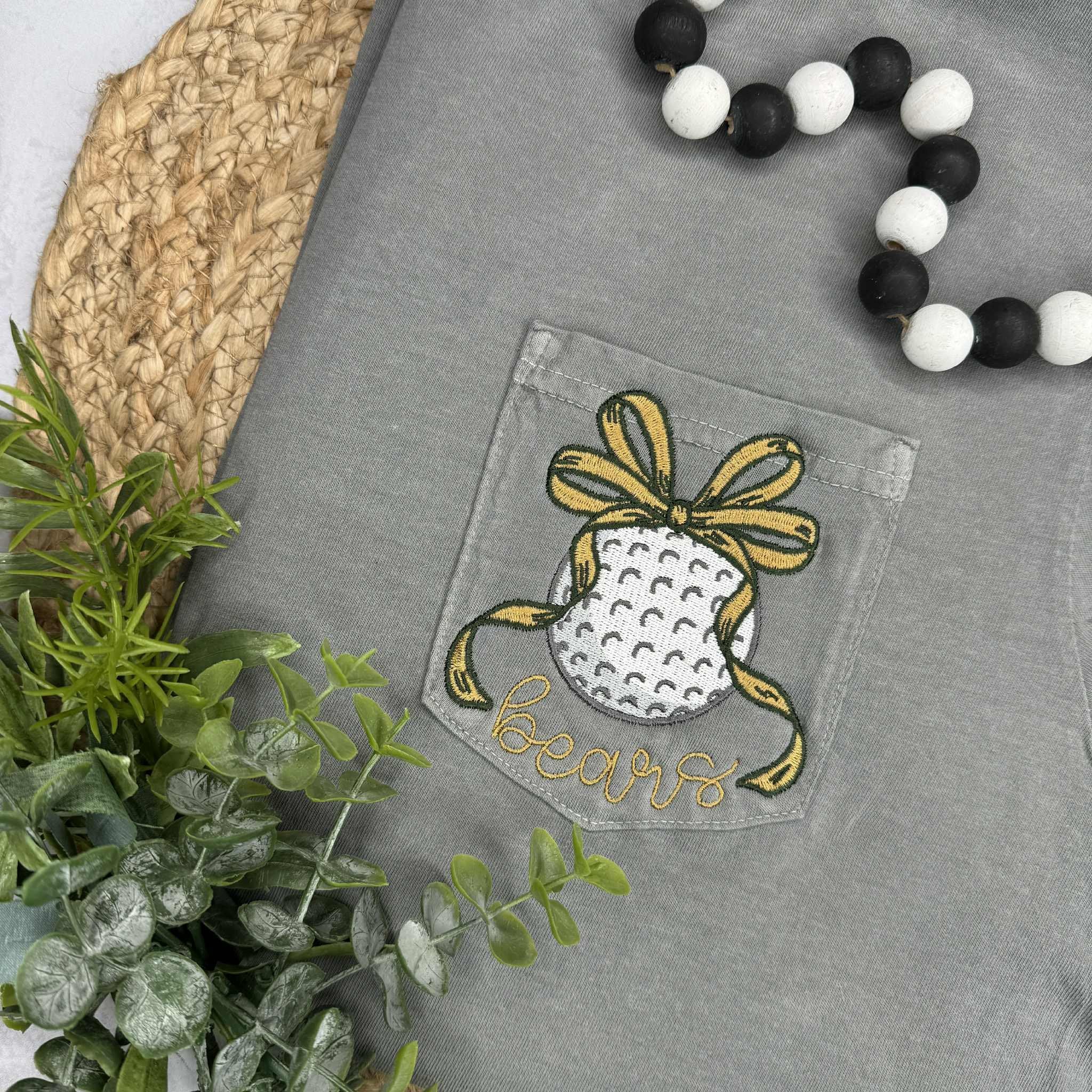 Custom Sport Bow Embroidered Comfort Color Pocket Tee