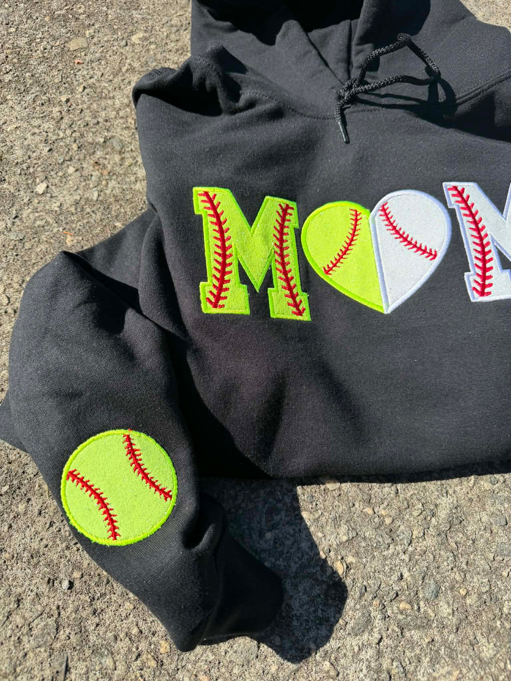 Mom Split Softball & Baseball Glitter HTV Applique Embroidery Shirt with Sleeve Personalization