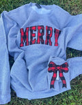 Side Bow Christmas Fabric Applique Embroidered Sweatshirt with Optional Front Embroidery - Merch Girls
