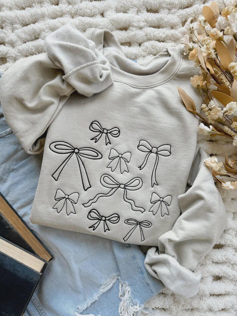 Bow Doodle Collage Embroidered Sweatshirt