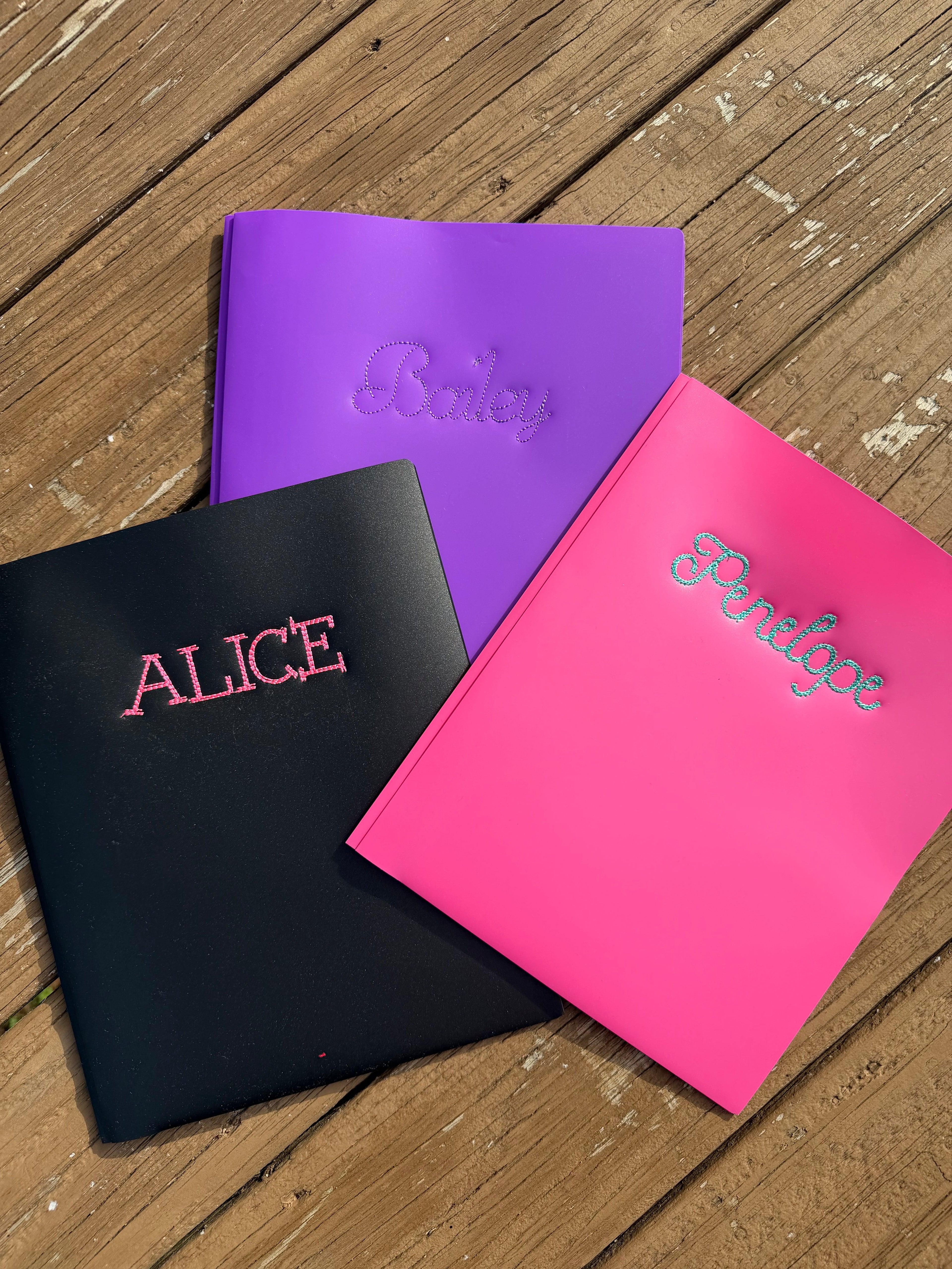 Personalized Embroidered Plastic School Folder | Custom Name Folder | Back to School Folder | Teacher Gift | Student Folder