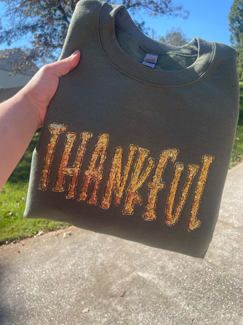 Thankful Gold Sequins Embroidered Applique Shirt - Merch Girls