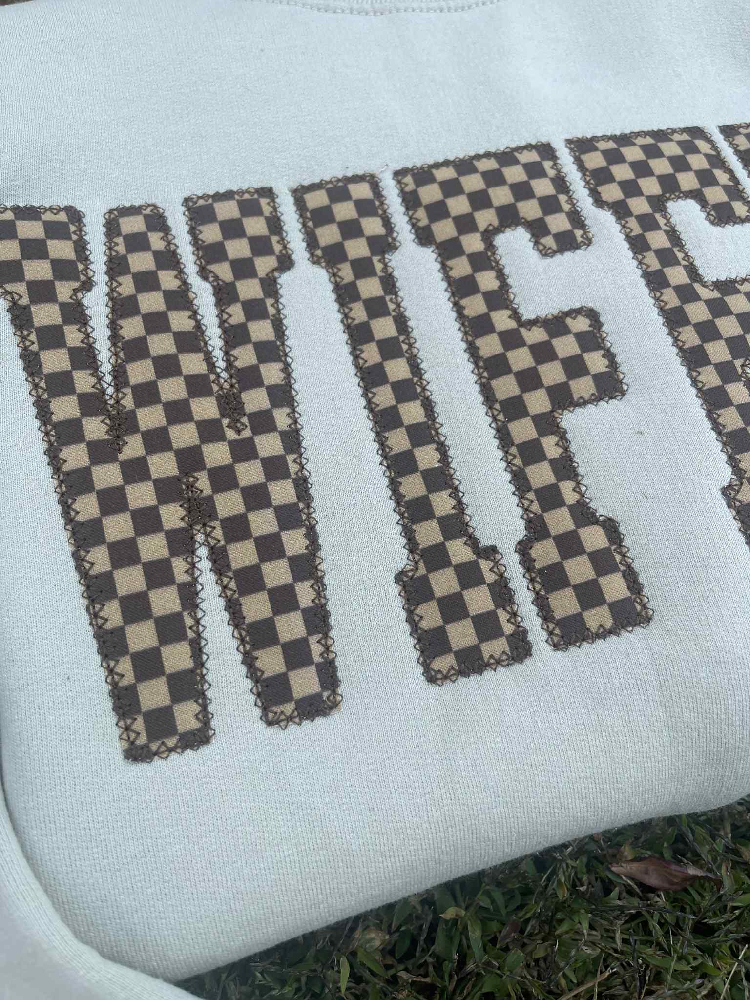 Custom Rustic Tonal Brown Checks Diamond Edge Applique