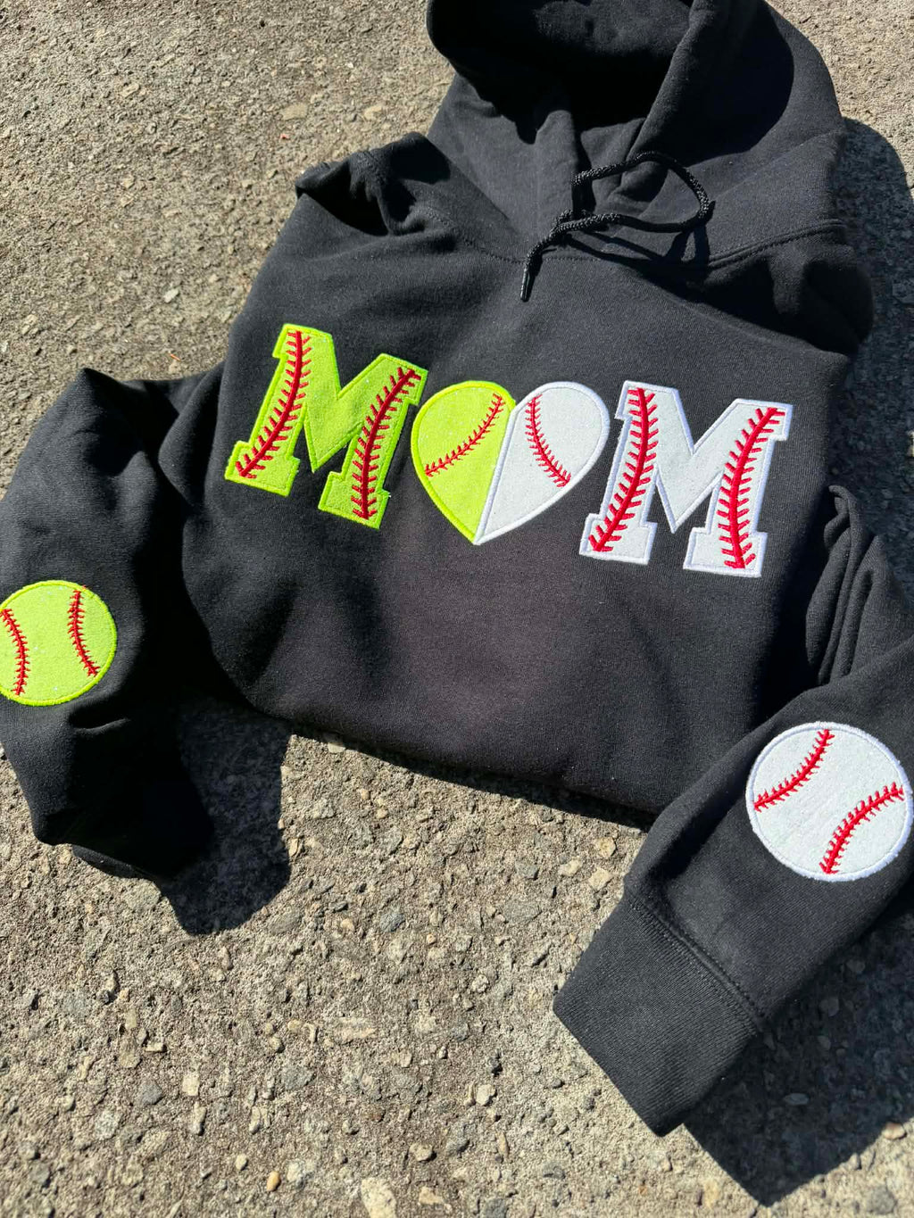 Mom Split Softball & Baseball Glitter HTV Applique Embroidery Shirt with Sleeve Personalization