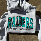 Custom Arched Varsity Fabric Applique with Lower Text Embroidered Hoodie