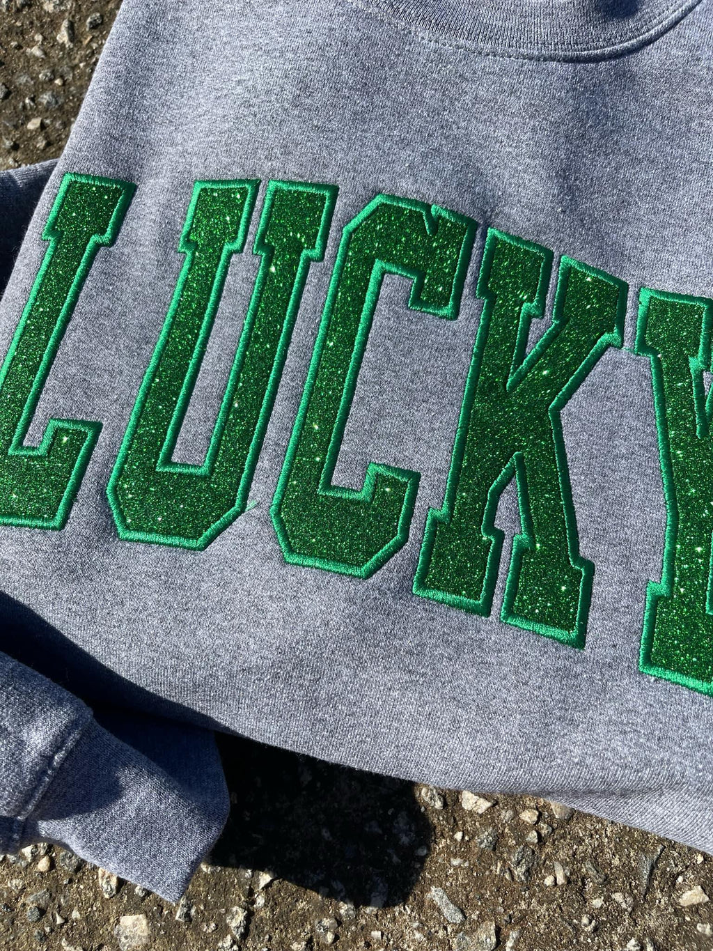 Lucky Varsity Glitter Applique Embroidered Sweatshirt - Merch Girls