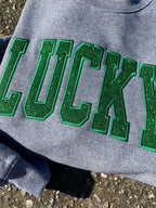 Lucky Varsity Glitter Applique Embroidered Sweatshirt - Merch Girls