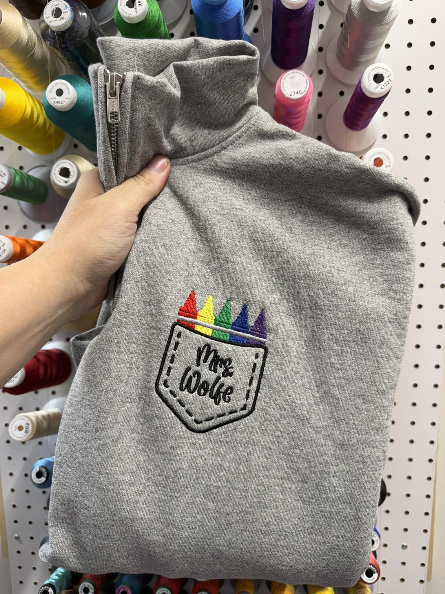Embroidered Left Chest Custom Name with Crayon Pocket | Teacher Gift | QUICK SHIP
