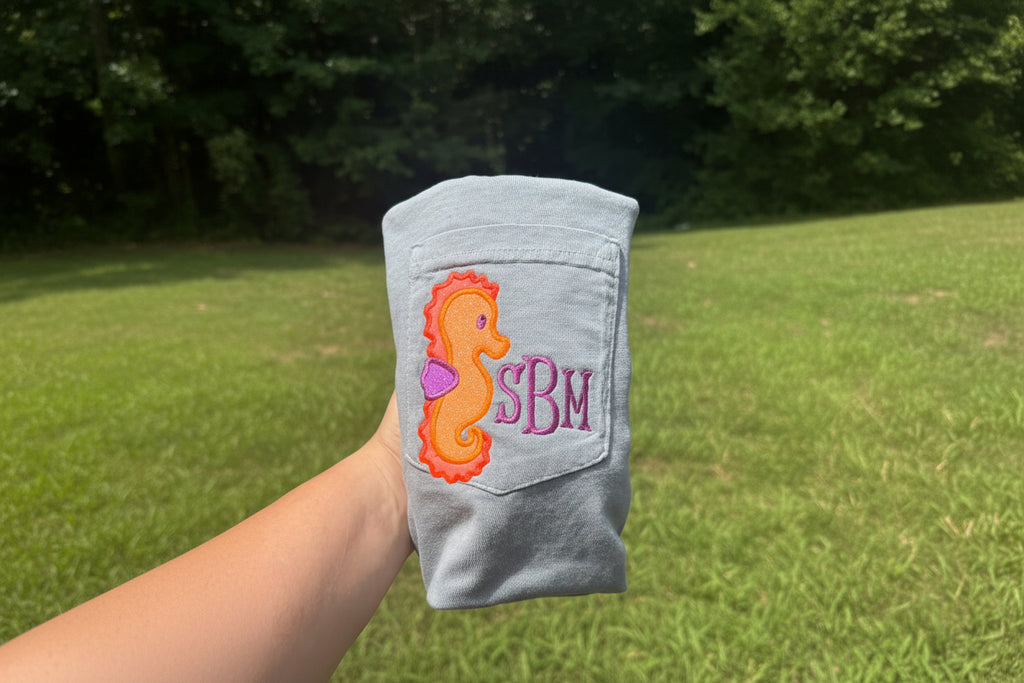 Seahorse Monogram Embroidered Pocket Tee