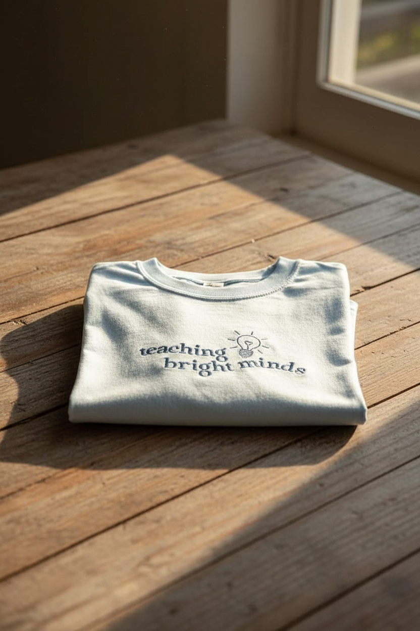 Custom “teaching bright minds” Embroidered Shirt | Choose Style, Color & Thread