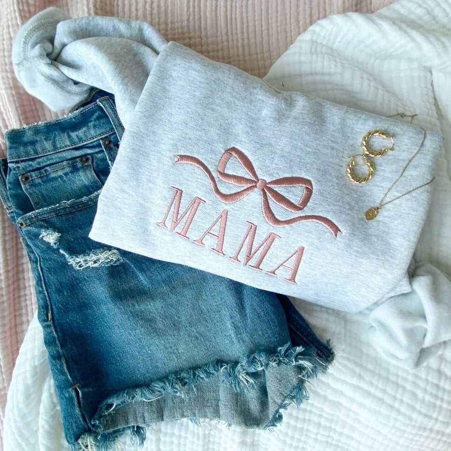 Custom “Mama” Bow Embroidered Shirt | Choose Style, Color & Thread