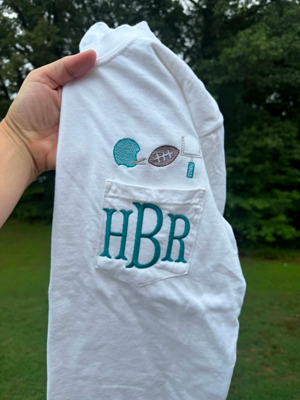 Custom Football Monogram Embroidered Pocket Tee