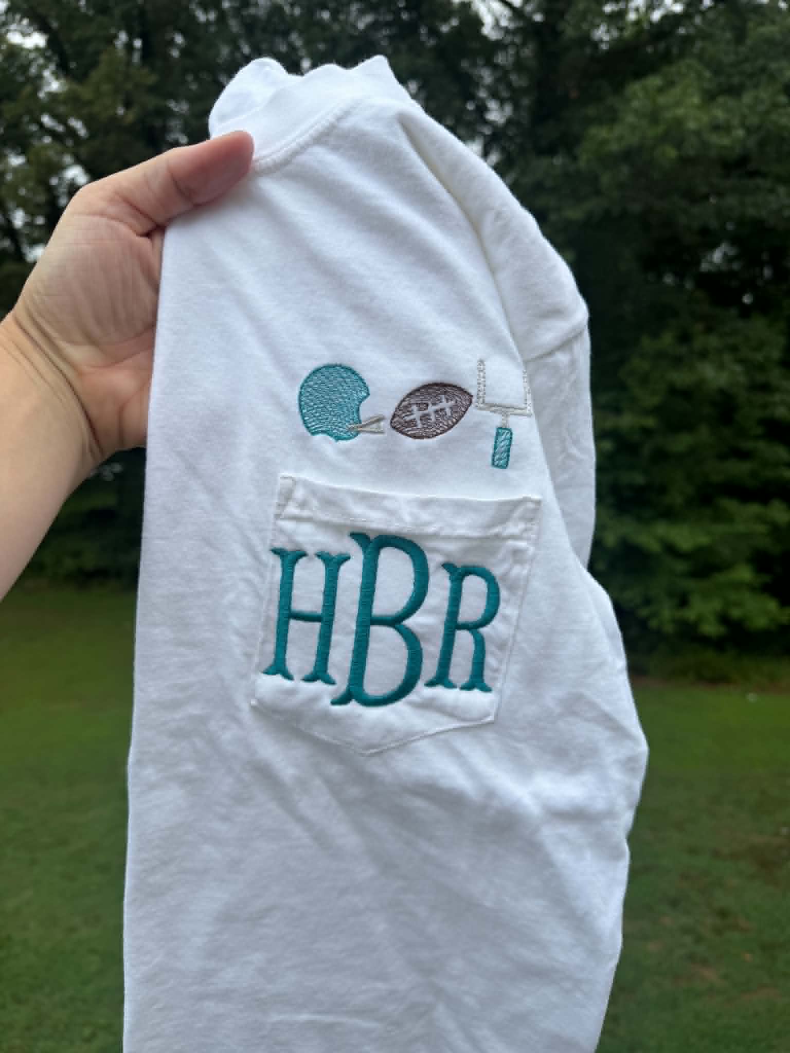 Custom Football Monogram Embroidered Pocket Tee
