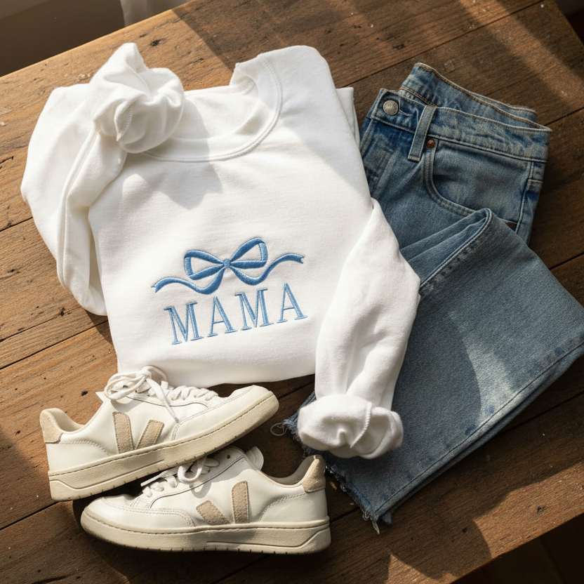 Custom “Mama” Bow Embroidered Shirt | Choose Style, Color & Thread