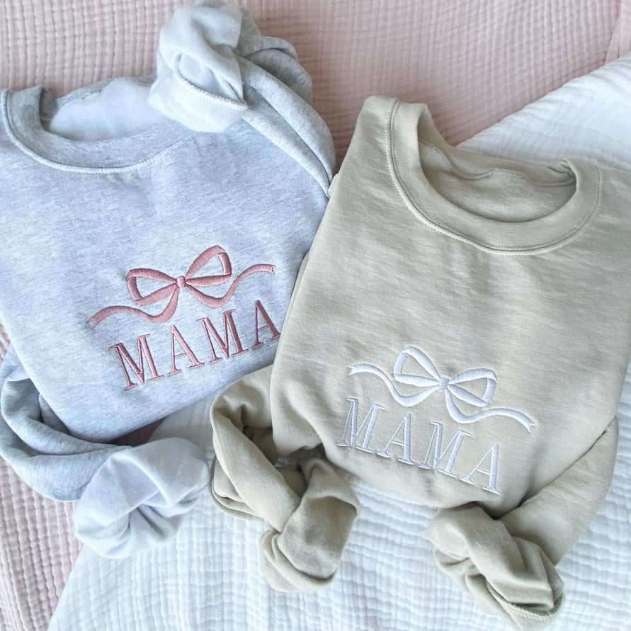 Custom “Mama” Bow Embroidered Shirt | Choose Style, Color & Thread