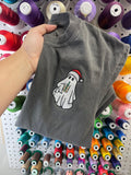 Christmas Ghost w/ Iced Coffee Embroidered Pocket Tee - Merch Girls