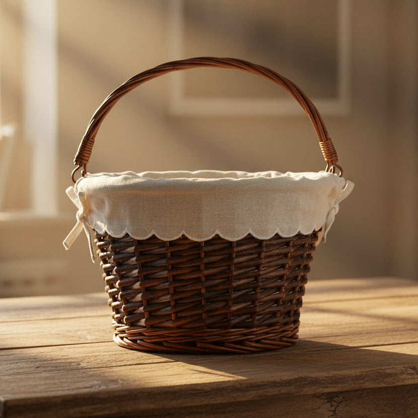PREORDER | CLOSES 2.28.26 Personalized Round Willow Easter Basket with Embroidered Scalloped Liner