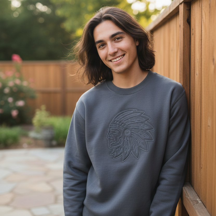 Embroidered Tone-on-Tone Mascot Sweatshirt | School Spirit Crewneck