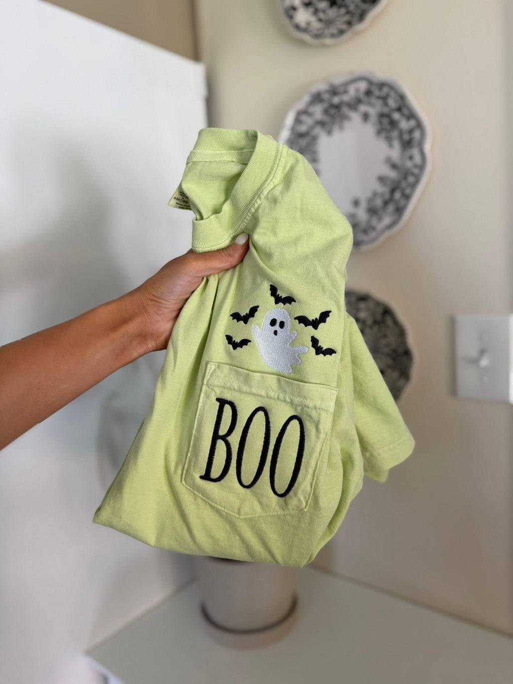 Embroidered "BOO" Ghost Pocket Tee | Cute Halloween Shirt