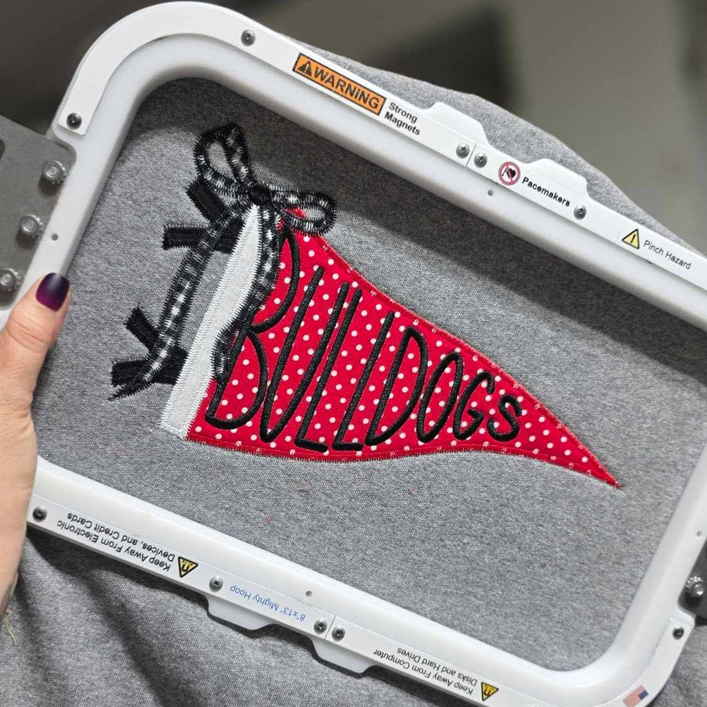 Custom Embroidered School Spirit Pennant Shirt | Appliqué Design