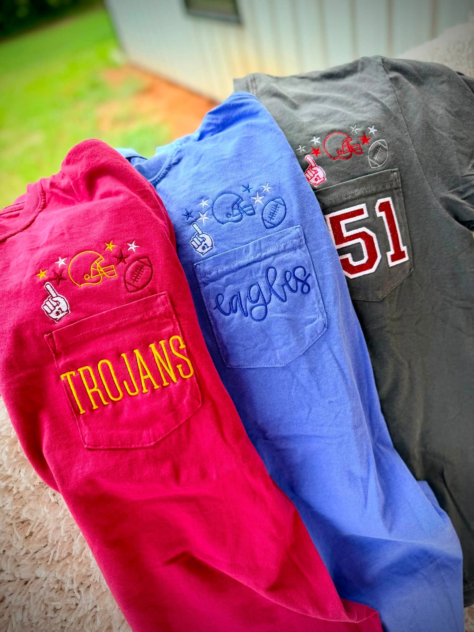 Personalized School Spirit Football Pocket Tee | Monogram or Jersey Number