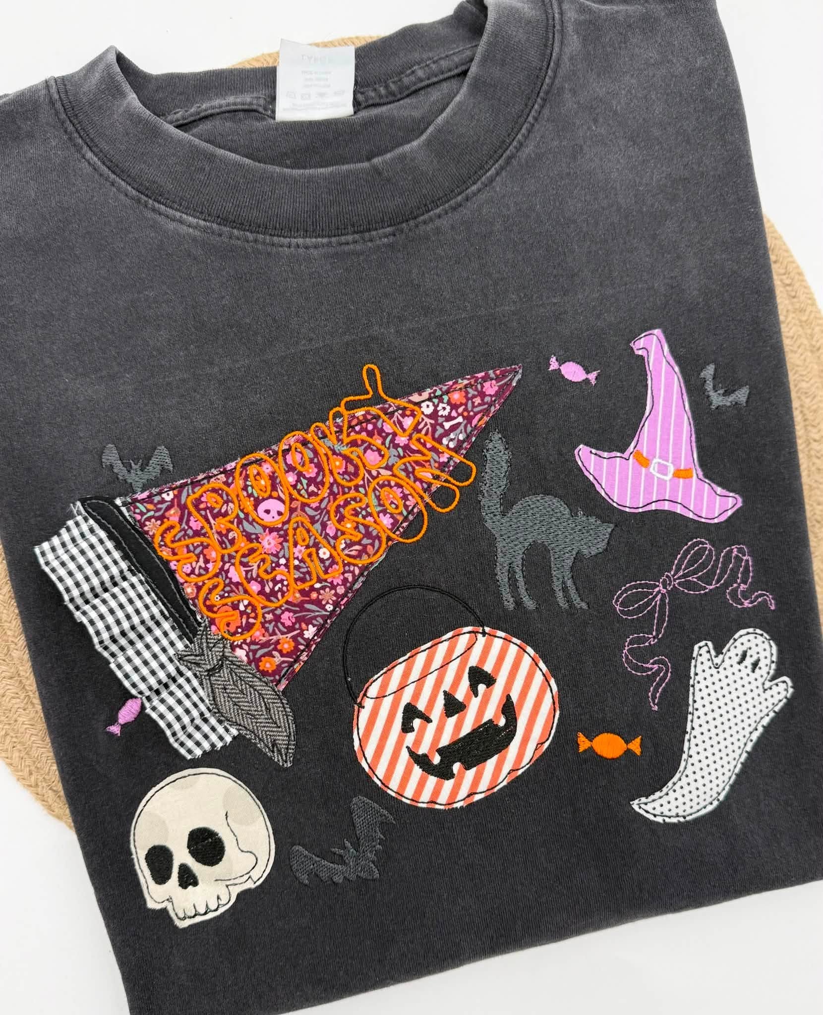 Spooky Season Embroidered Halloween Sweatshirt – Appliqué Ghost & Pumpkin Crewneck