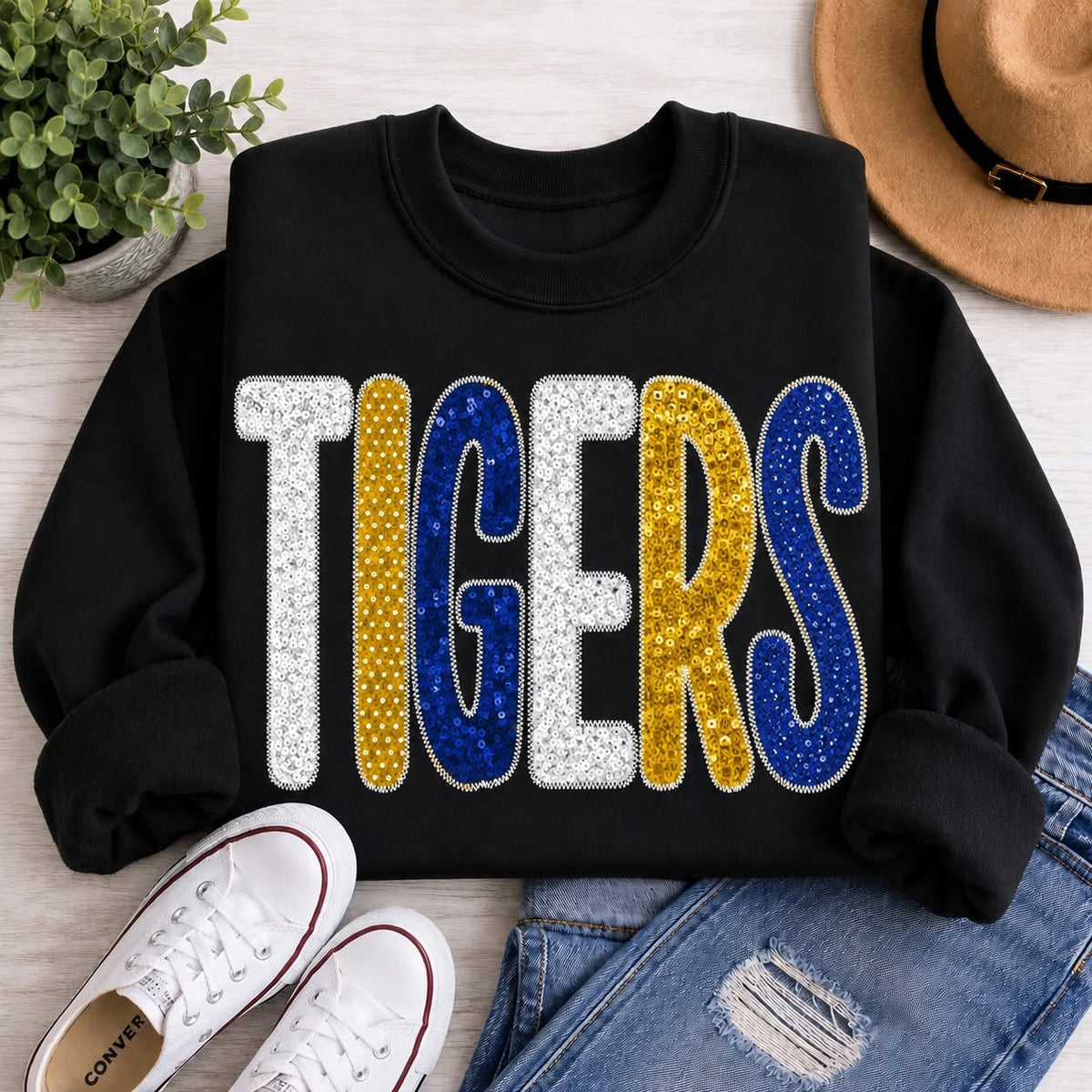 Patchwork Pep Custom Mascot Embroidered Appliqué Shirt | Personalized School Spirit Sweatshirt