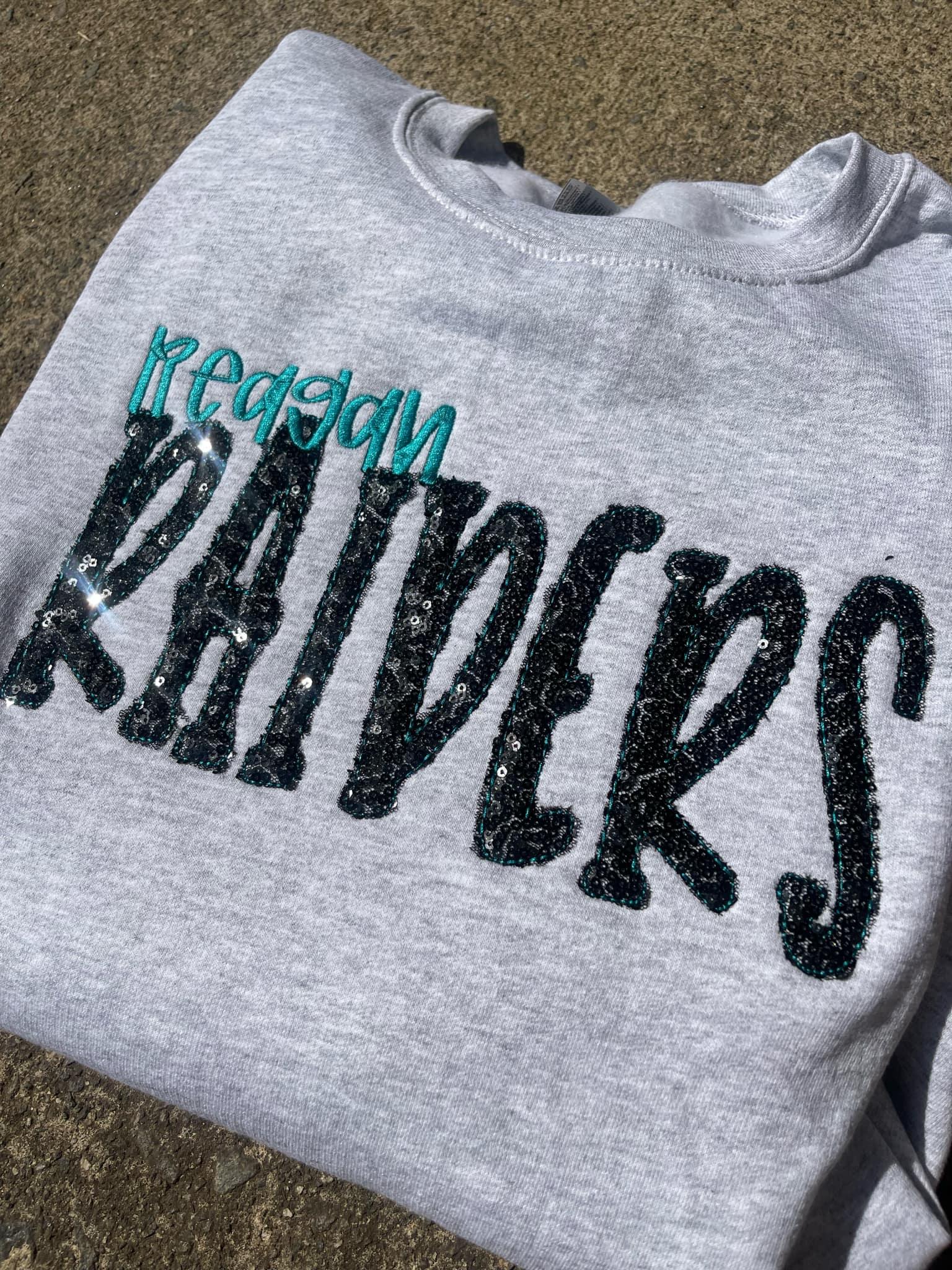 Custom Mascot Sequins Raw Edge Lemonade Embroidered Sweatshirt - Merch Girls