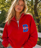 Personalized Varsity Letter Quarter Zip Sweatshirt | Custom Glitter School Spirit Pullover