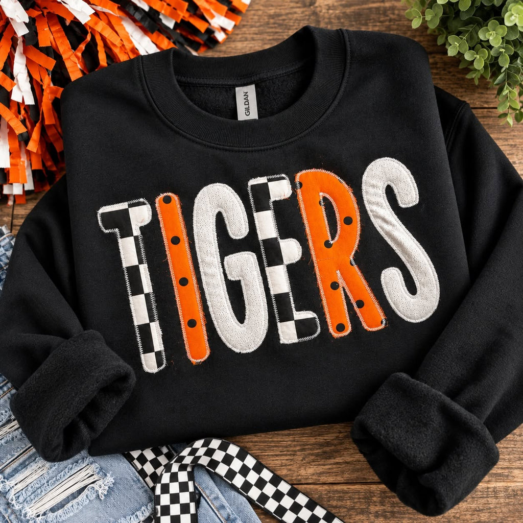 Patchwork Pep Custom Mascot Embroidered Appliqué Shirt | Personalized School Spirit Sweatshirt