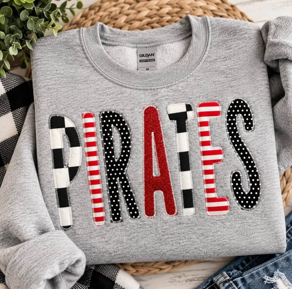 Patchwork Pep Custom Mascot Embroidered Appliqué Shirt | Personalized School Spirit Sweatshirt