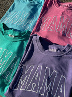 Mama Varsity Style Embroidered Comfort Color T-Shirt | QUICK SHIP - Merch Girls