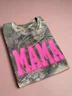 Realtree Camo Neon Pink Mama Glitter Applique Embroidered T-Shirt - Merch Girls