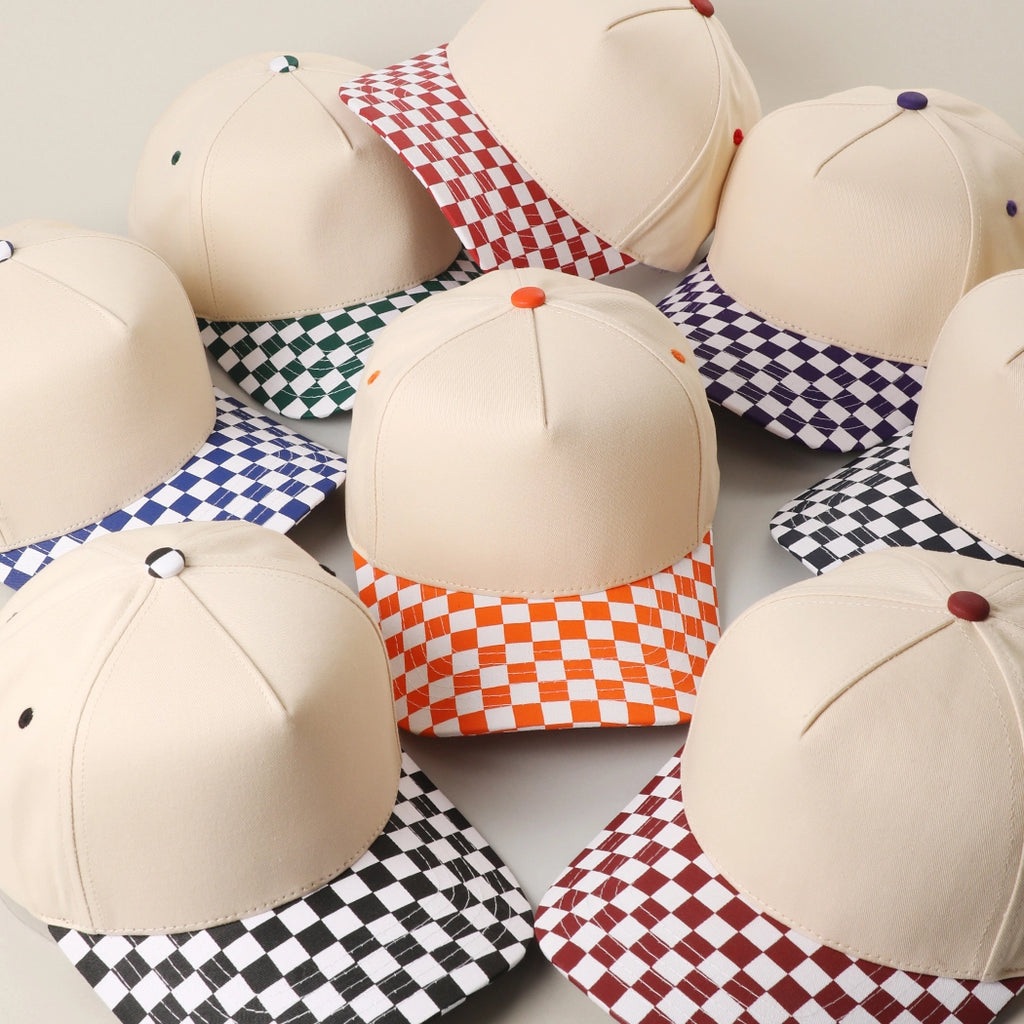 Custom Embroidered Checkered Bill Baseball Hat | Personalized Text Snapback Hat