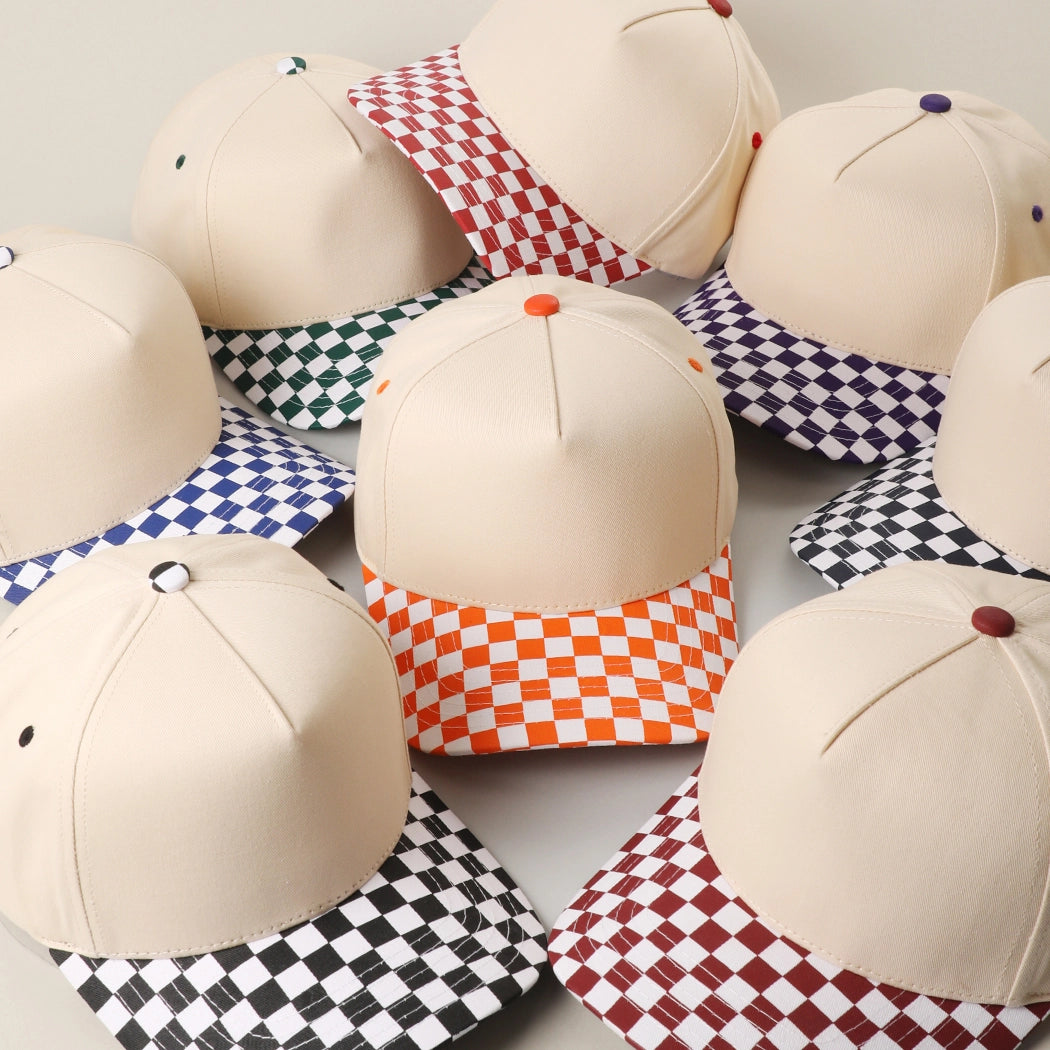 Custom Embroidered Checkered Bill Baseball Hat | Personalized Text Snapback Hat
