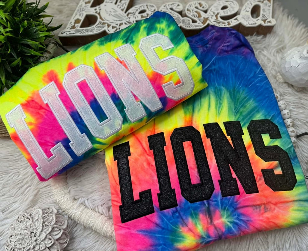 Custom Glitter Tie-Dye Embroidered Shirt | Personalized Text | Tank Top, Tee, Hoodie | Toddler, Youth & Adult Sizes
