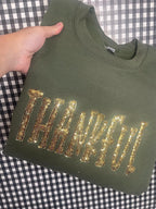 Thankful Gold Sequins Embroidered Applique Shirt - Merch Girls