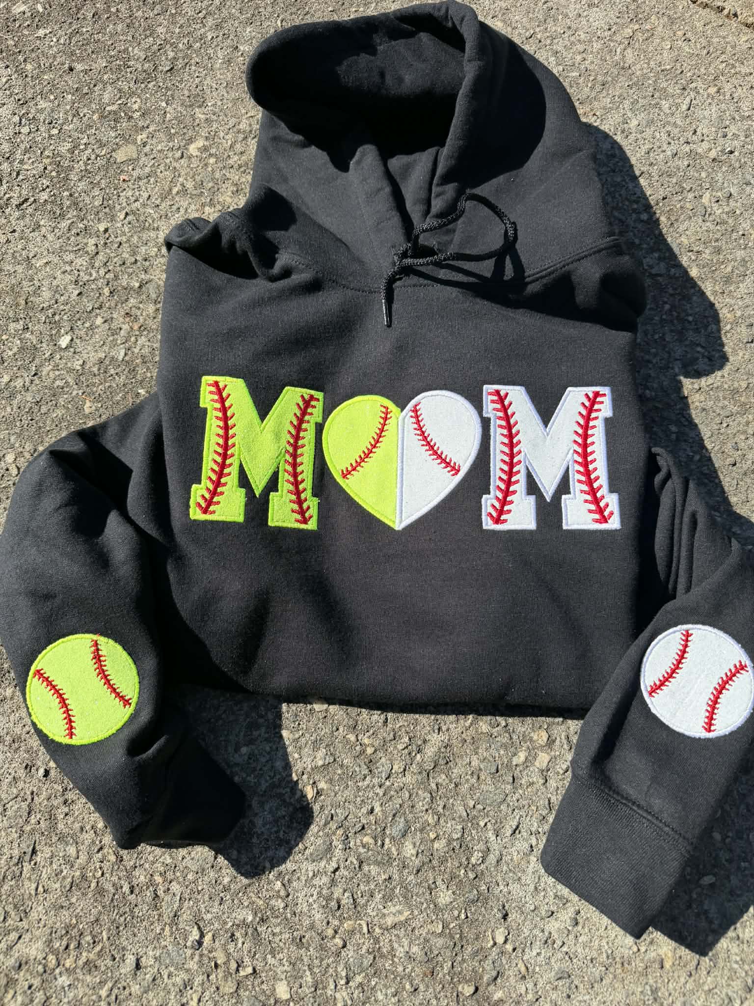 Mom Split Softball & Baseball Glitter HTV Applique Embroidery Shirt with Sleeve Personalization