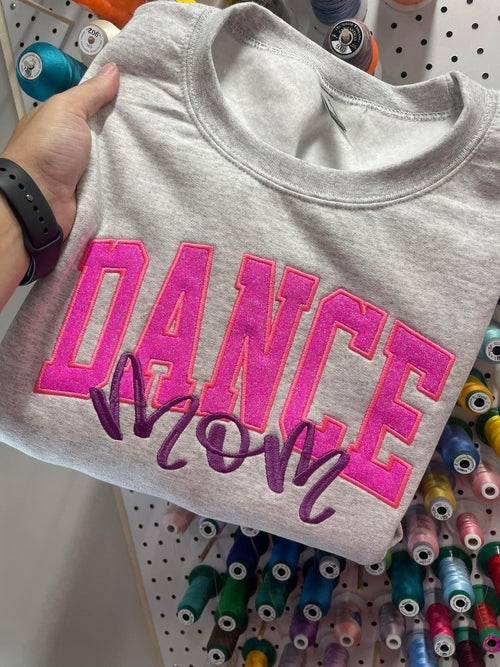 Custom Varsity Glitter Applique and Inspiration Script Font with Name and Icon on Sleeve Embroidered Shirt - Merch Girls
