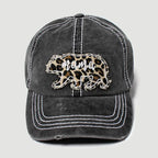 Distressed Mama Bear Leopard Patch Embroidered Baseball Cap
