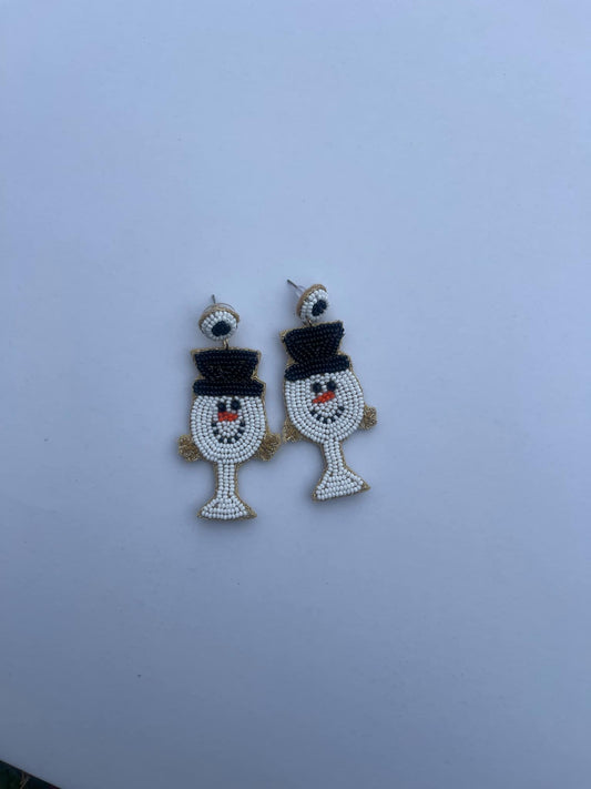 Sead Bead Earring- Snowman Wine