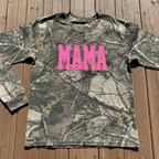 Neon Pink Mama Glitter Applique Embroidered Realtree Camo T-Shirt | Unisex Fit